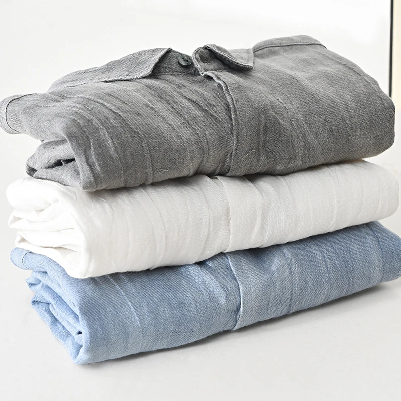 New vintage long-sleeve pure linen brand shirt men casual crumpled trendy comfortable shirts for men camisa masculina chemise