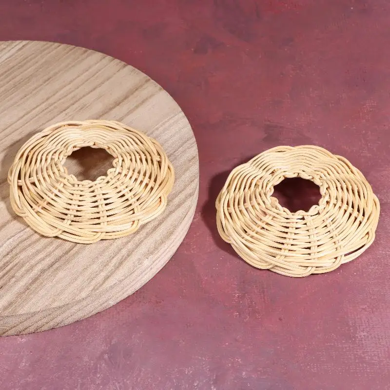 2Pcs Handwoven Rattan Lamp Shade Vintage Hanging Cover for Camping Interior Home Decor