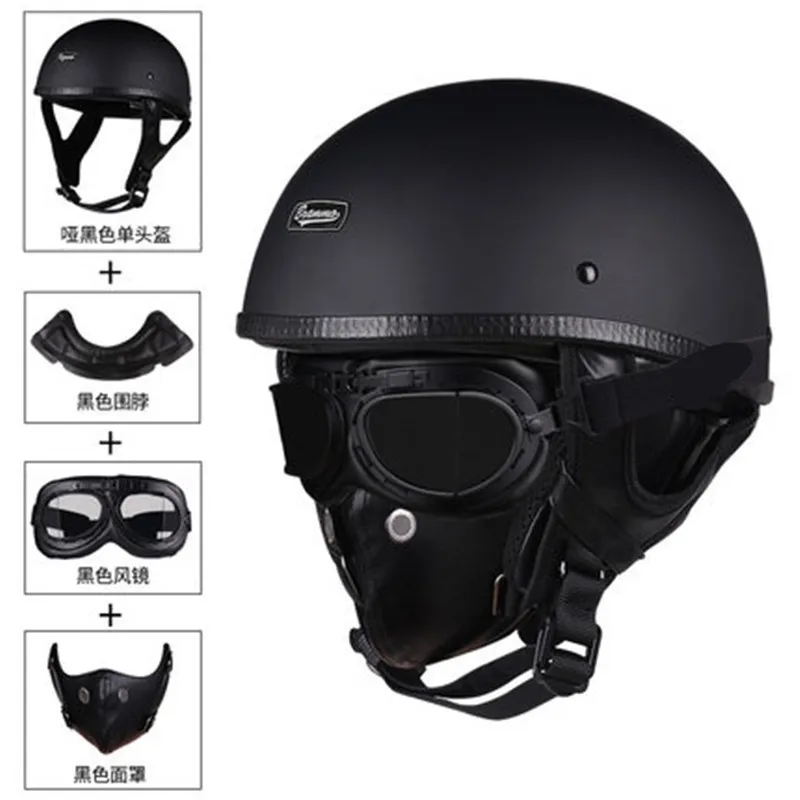 

PU Leather Motorcycle Half Face Helmet Motorbike Electric Safety Moto Casque Casco Women/Men Removed Neckerchief Matte Black