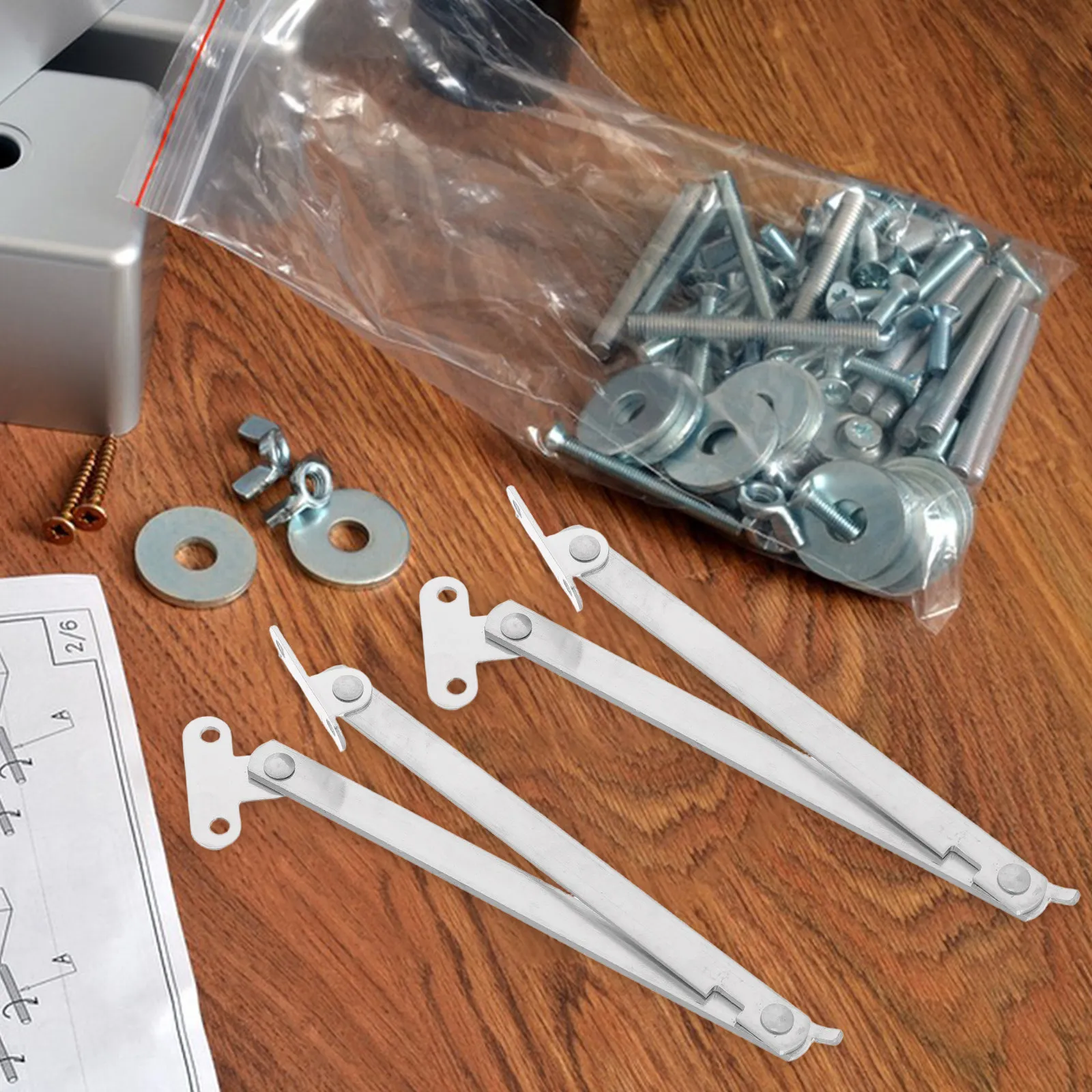 2Pcs Stainless Steel Cabinet Lid Support Folding Hinge Portable Easy Installation for Home Office Display Rack Tie Rod Hardware