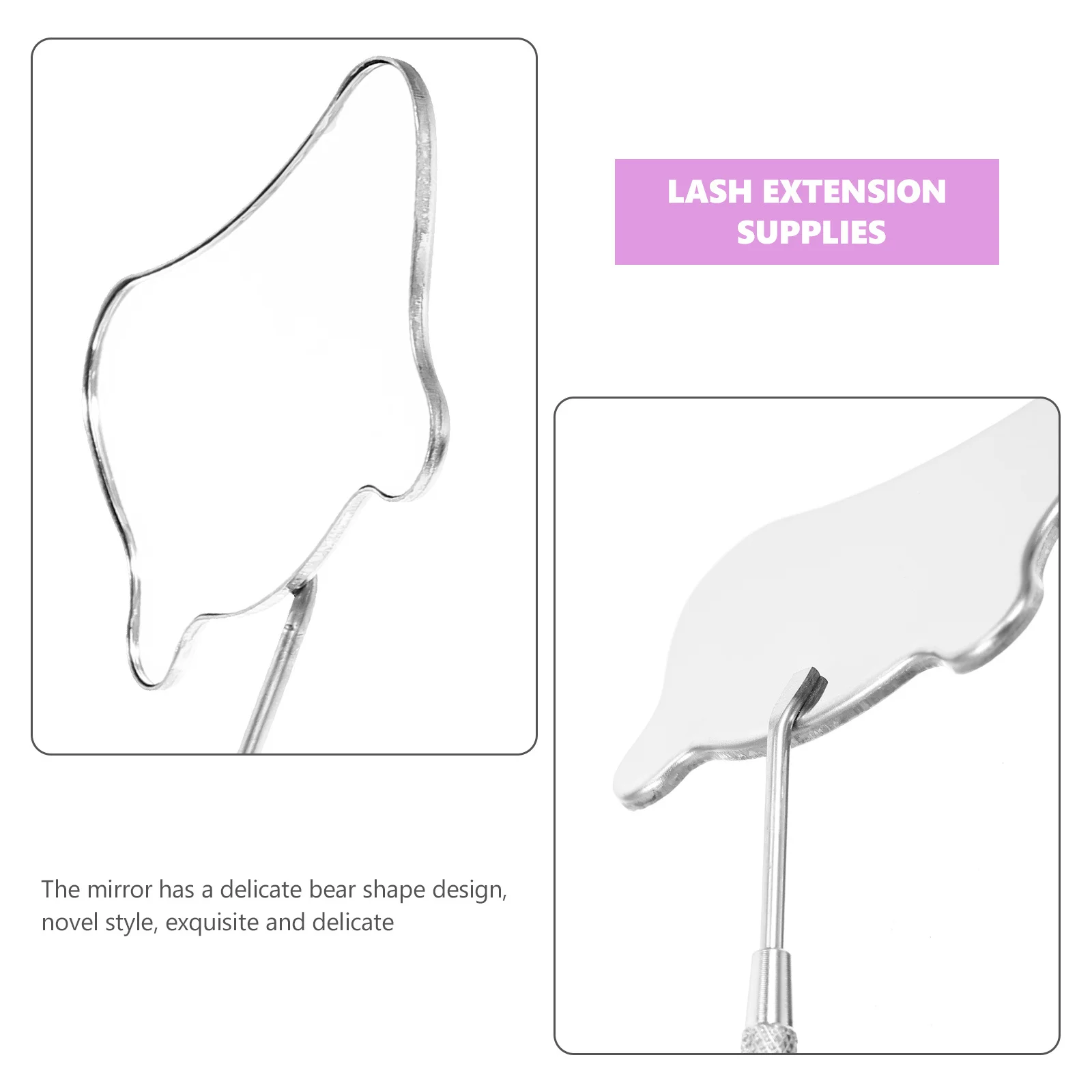 

Stainless Steel Eyelash Extension Mirror Bear Shape Non Slip Handle Portable Handheld Lash Inspection Mirror for Lash Tech