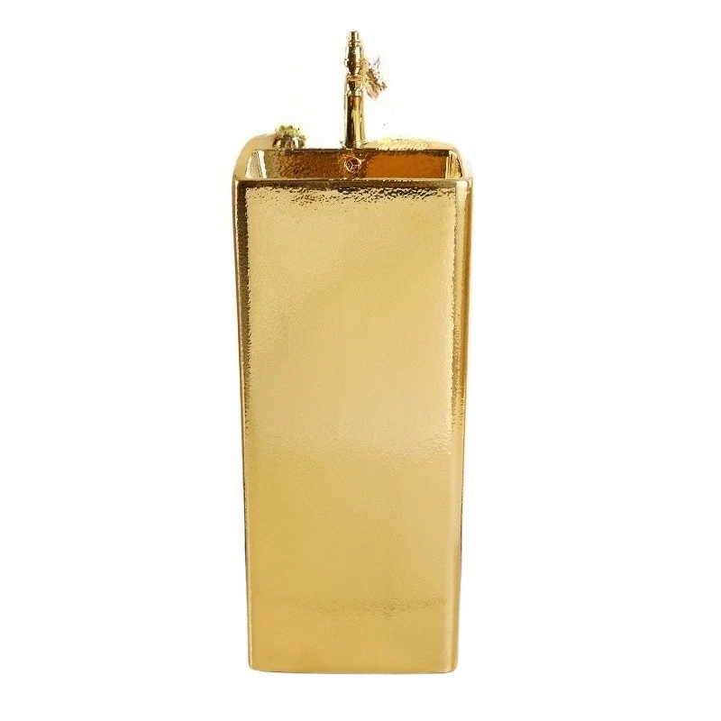 

European bathroom golden column basin personalized color gold floor column relief face wash basin