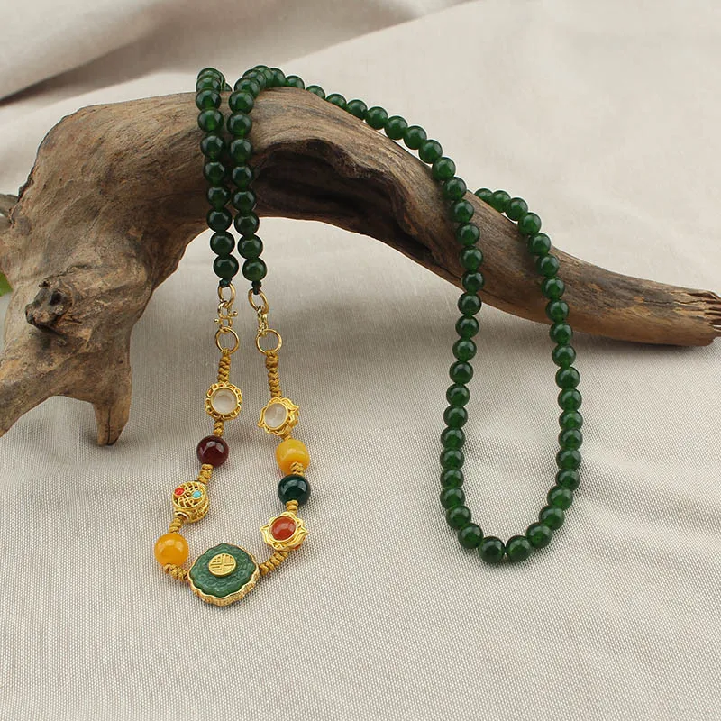 DIY accessories Chinese style jade round beads, a multi-wear removable necklace woven hand rope, Chinese retro fashion sweater c