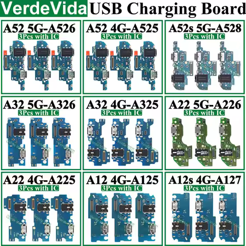 3Pcs USB Charging Board Port Connector For Samsung A22 A32 A72 A52 A12 A225 A226 A325 A326 A525 A526 A52s A528 A725 A125 A02s