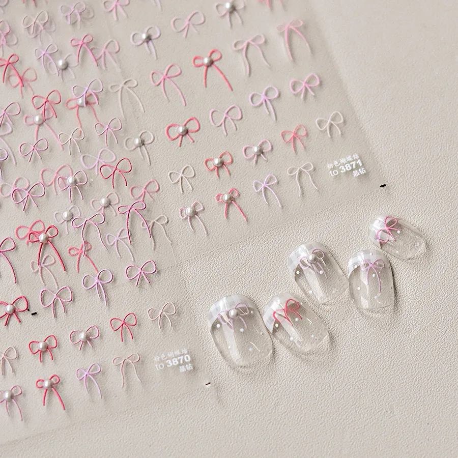 日本の黒い蝶ネクタイステッカー,ネイルデコレーション用,白,ピンク,ミニリボン,ネイルスライダーデカール,レース蝶ネクタイ,粘着アクセサリー,DIY, 1個