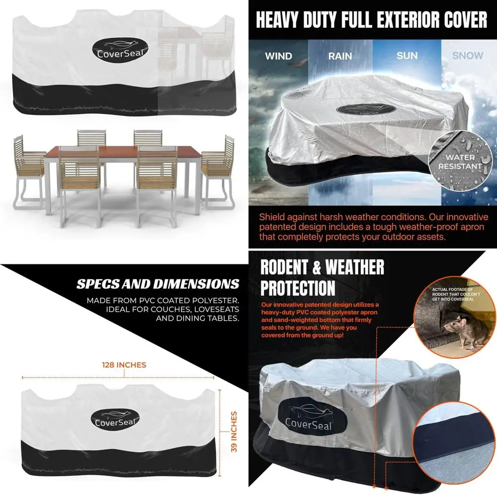 

Water-Resistant Rectangular Outdoor Furniture Cover with Ground-Hugging Apron Seal - Medium, 128L x 30W x 60H inches