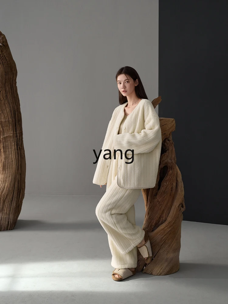 LMM autumn and winter coral fleece couple pajamas women's round neck fashion plus size men