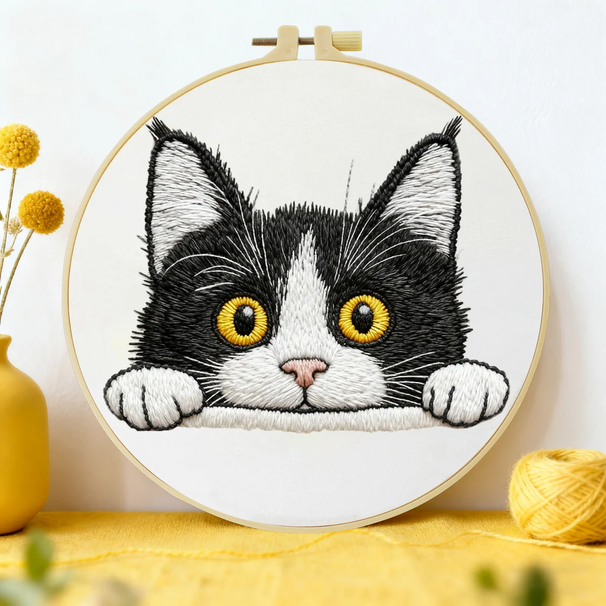1 Stück 20X20CM/15X15CM 7,87/6,3 Zoll Katzen-Stickerei-Starter-Kit DIY-Kit DIY-Stickerei-Set für Anfänger – Detail 1