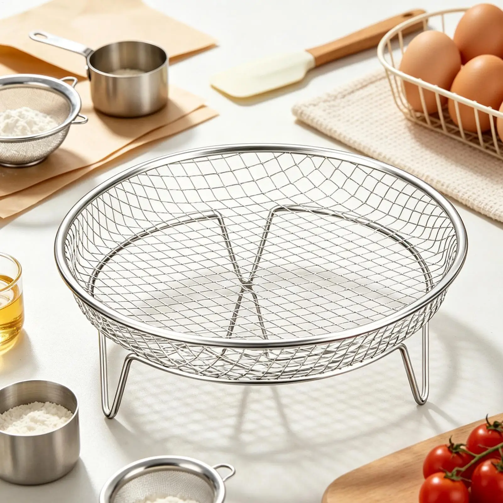 1PC Air Fryer Racks  Stainless Steel Stackable Grill Rack for Ovens Fryers  Baking Kitchen BBQ Frying Rack Cooking Gadgets