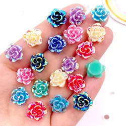 50pcs AB Resin Cute Colorful 12mm Flower  Gem Flatback Applique Wedding Scrapbook DIY Hair Bow Craft Supplie Craft SL704