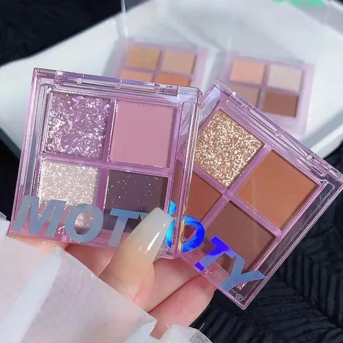 Paleta de sombra de ojos con purpurina de 4 colores, paleta de sombra de ojos nacarada brillante, paleta de maquillaje de ojos encantadora de larga duración, cosméticos 2025