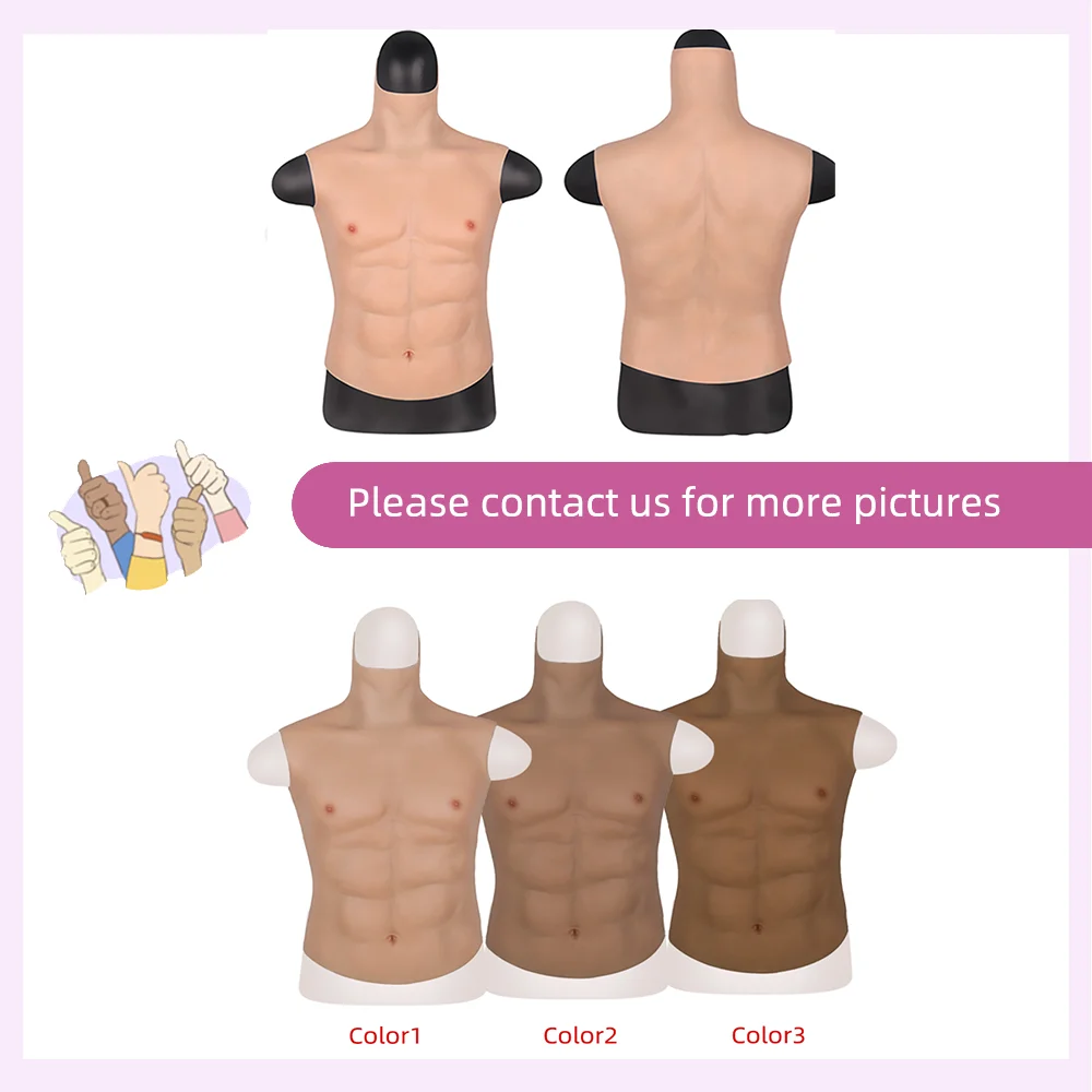 Tgirl-Faux Muscles Artificiels en Silicone Souple pour Homme, Simulation de Poitrine, Ventre Macho, Col Haut, Cosplay Crossdress