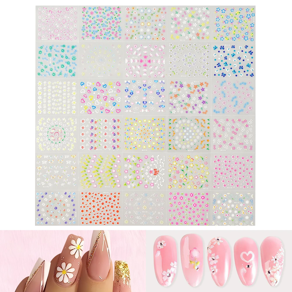 24/30/50pcs 3D Floral Designs Nail Stickers Set ColorfulDaisy Flower Abstract Butterfly Leaves Image Decal Slider Decoration