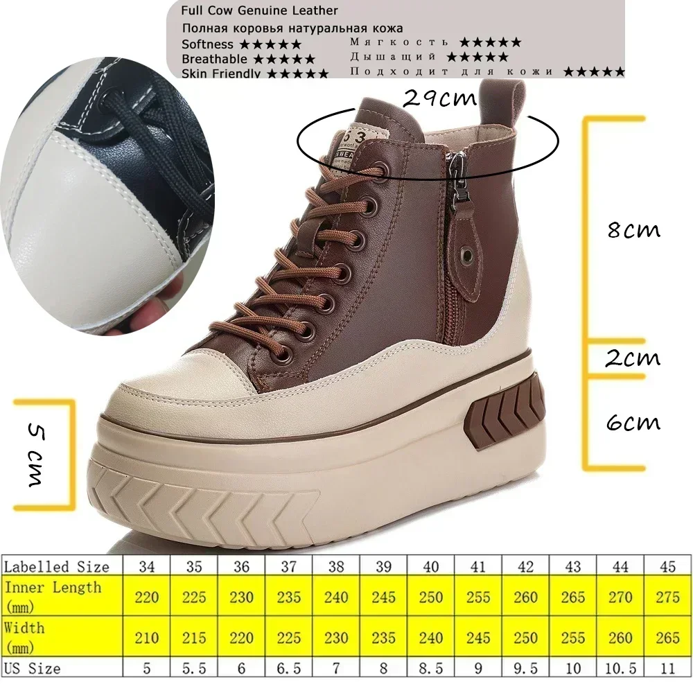 Fujin High Top Women Shoes Genuine Leather 8cm Platform Boots Ankle Wedge Hidden Heel Zip Autumn Warm Fur Winter Shoes Sneakers image 2