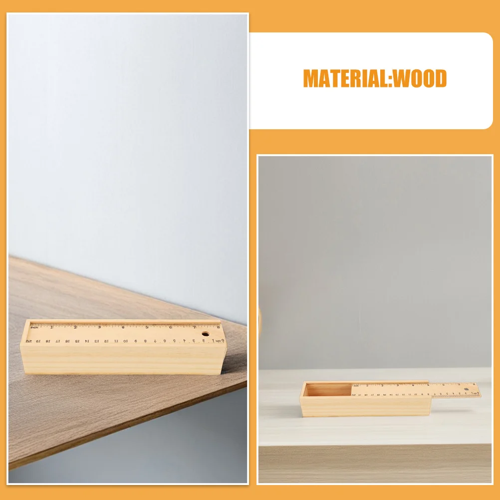 5Pcs Wooden Sliding Pencil Box Builtin Ruler Multifunction Stationery Organizer Compact Wood Pencil Case for Students Office