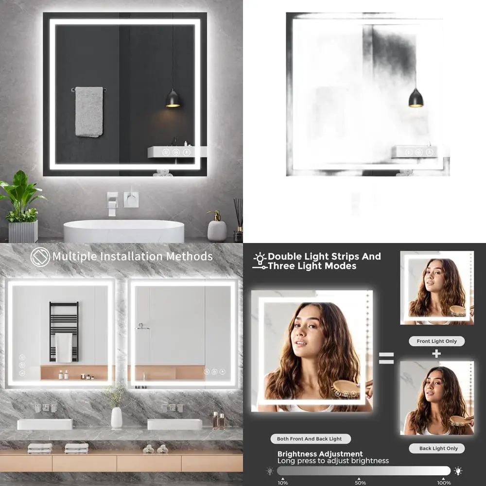 

Dimmable 30x30 LED-Illuminated Bathroom Mirror with 3 Color Options, Anti-Fog and Tempered Glass