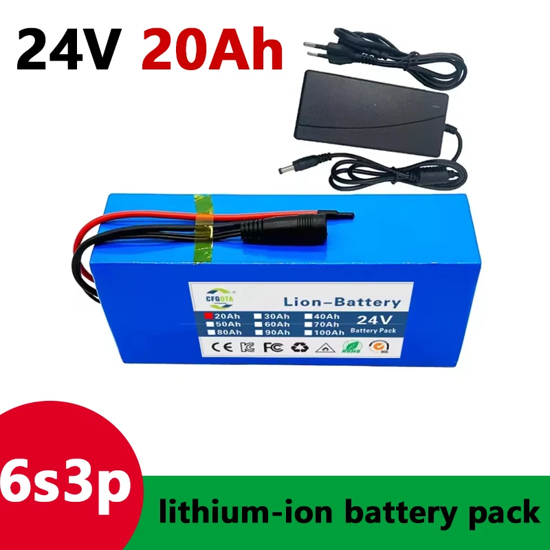 2026 NEW 6s3p 24V 20Ah-50Ah 18650 lithium battery 24V 50000mAh lithium-ion battery pack+charger
