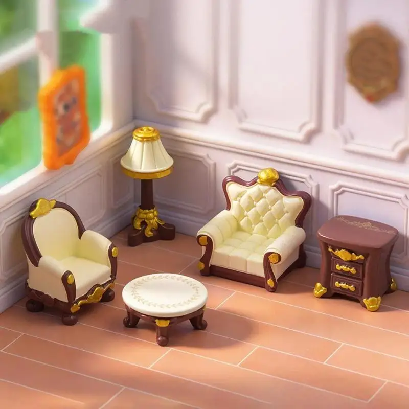 Miniature Retro Dollhouse Furniture: Luxury Golden Details DIY Kids Pretend Play