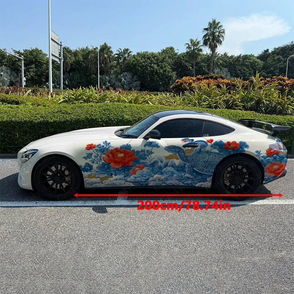 2pcs Turtle Guarding Chinese Style, Durable, Fade-resistant, Enhance Vehicle Aesthetics With Bold Artistic Design Car Vinyl Wrap