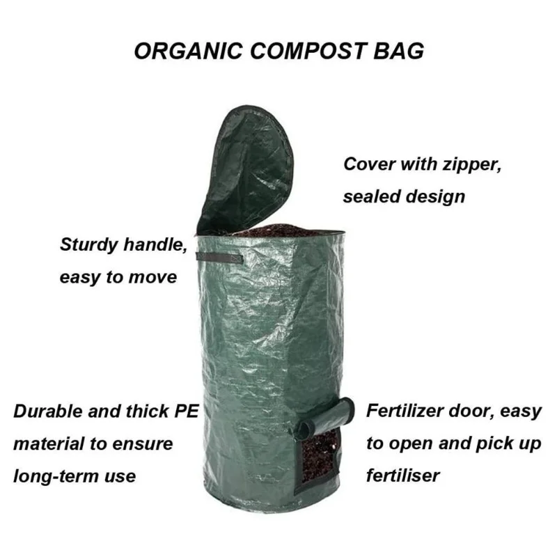 PE Organic Compost Bag, 15Gallon /34Gallon Dark Green Garden Compost Bin, Kitchen Food Waste Fermentation Bag, Yard Waste Collec
