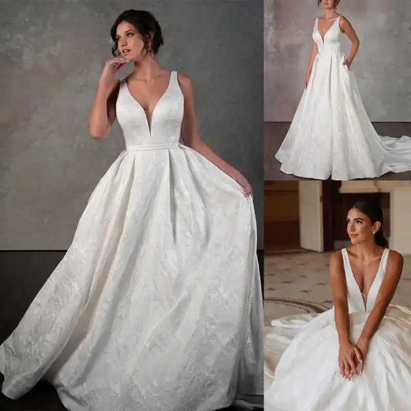 

Graceful A-Line Wedding Spaghetti Strap Lace Sleeveless 3D-Floral Appliqueslace Up Custom Made Sweep Train Formal Bridal Dresses