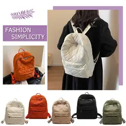 Women Casual Puffer Knapsack Large Capacity Quilted Laptop Backpack Solid Color Quilted Daypack Soft for Travel Working Vacation