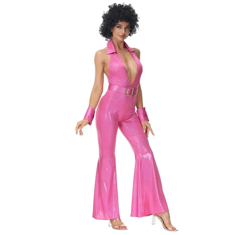 المرأة مثير خمر 70S 80S الهبي حلي تأثيري بذلة البدلة هالوين ريترو ديسكو متحمس فستان بتصميم حالم MN1