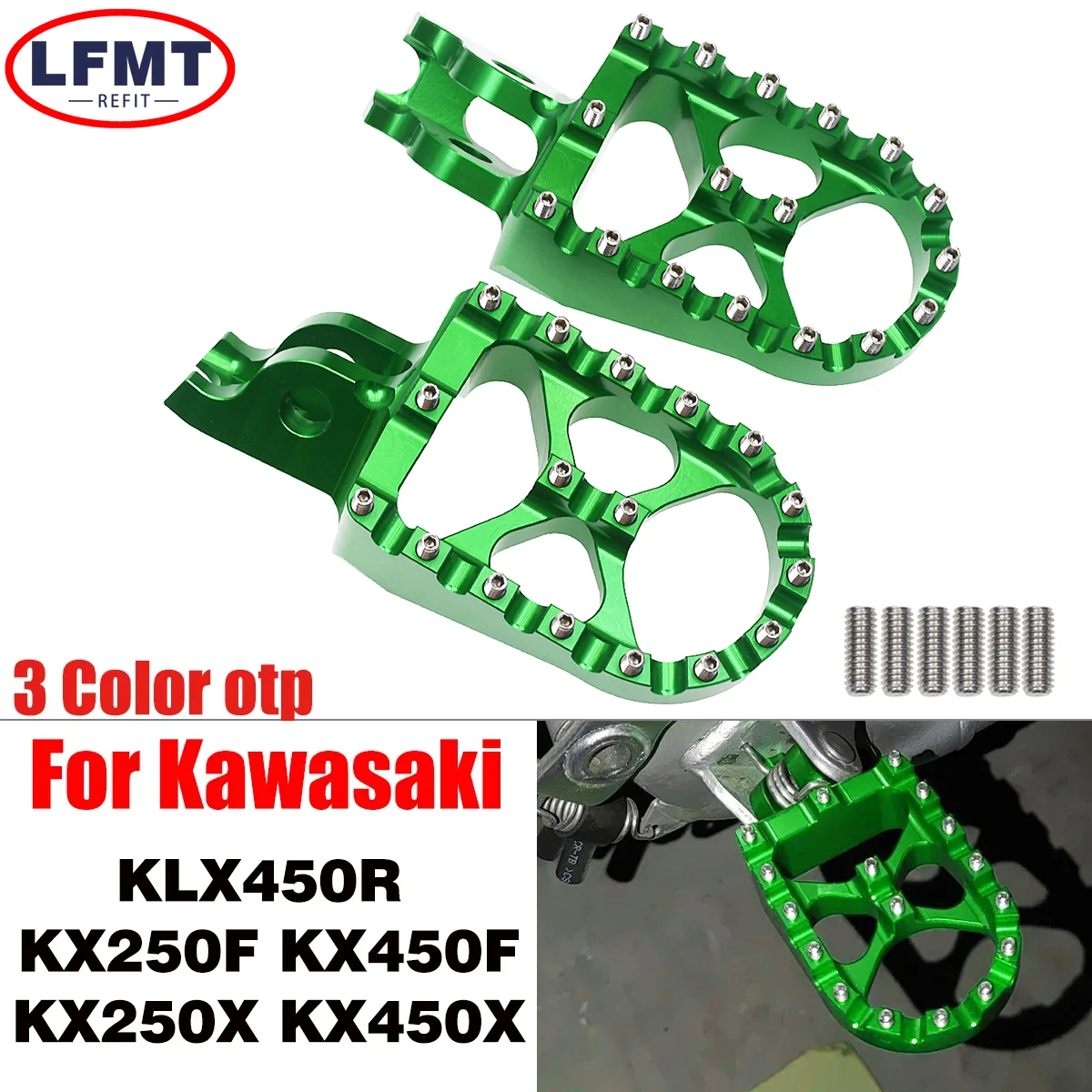 For KX250 KX450 KX250F KX450F KLX450R KX250X KX450X 2006 2007 2008 2009 2010-2023 Motorcycle CNC Foot Pegs Rests Pedals Footpegs