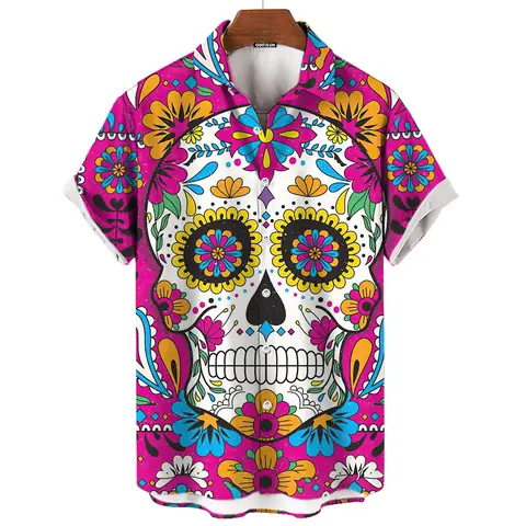 Day Of The Dead Shirts For Men Skull Mens Shirt 3d Printed Short Sleeved Tops Street Retro Loose Oversized Shirts Men Clothing
