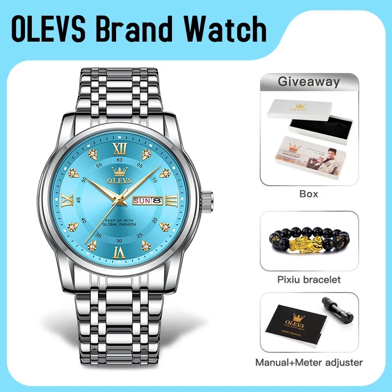 

OLEVS 5513 Mens Watches Original Quartz Watch Waterproof Luminous Watch For Men Zircon Scale Dual Calendar Display Mens Gifts