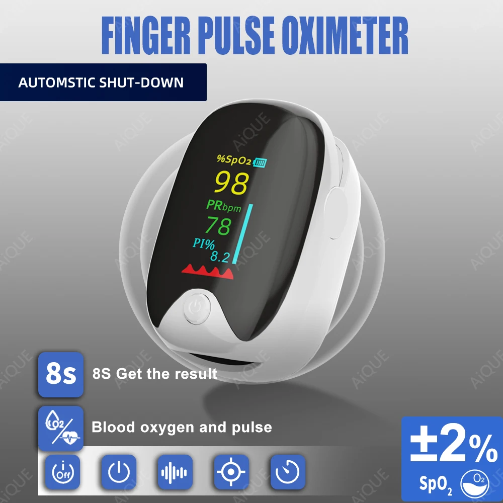 AiQUE Finger Pulse Oximeter Digital Finger Clip TFT Display SpO2 PR Heart Rate Monitor Blood Oxygen Saturation Meter Portable