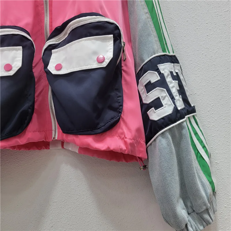 Splicing Denim Jacket Women's Design Sense Fashion Short Versatile Stand-up Collar Jacket Top Women Coat and Jackets