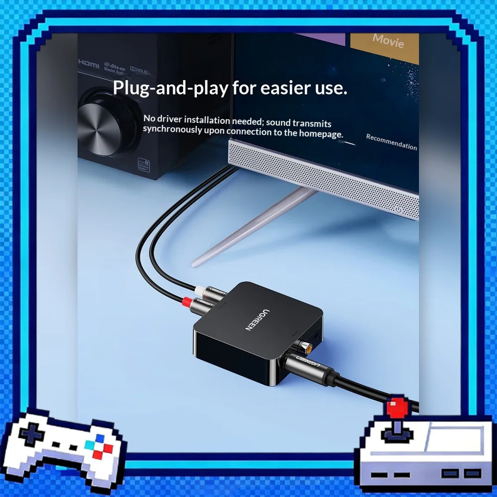 UGREEN 30523 Digital Optical Coaxial to RCA 3.5mm Audio Converter DAC for TV Speaker Amplifier PS4.