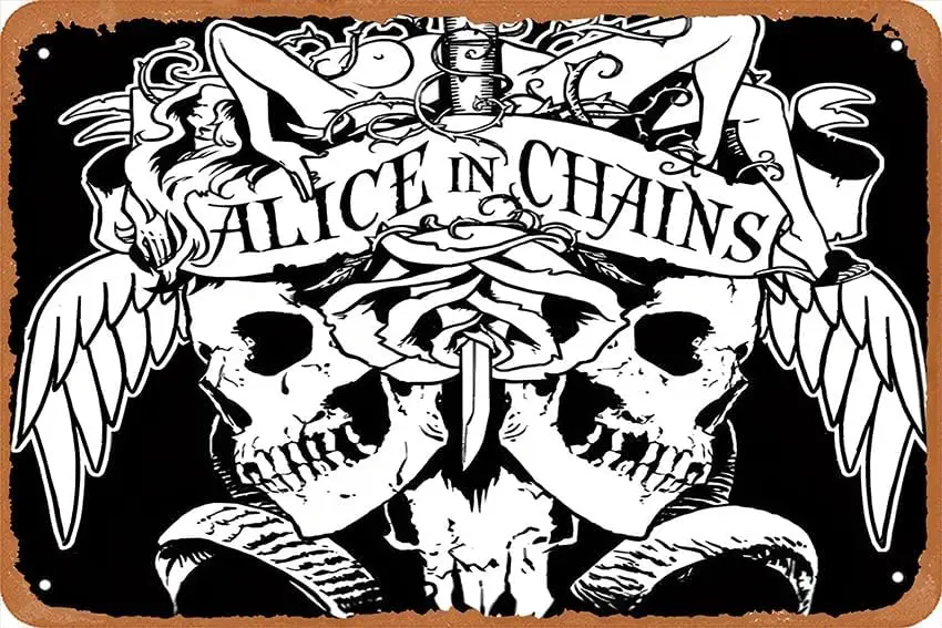 Alice in Chains Blechschilder, Rockband-Stil, Metallschilder, Musik, Kunst, Poster, Retro, geeignet für Cafés, Büro, Spiel, Club, Bar, Wand, Zuhause