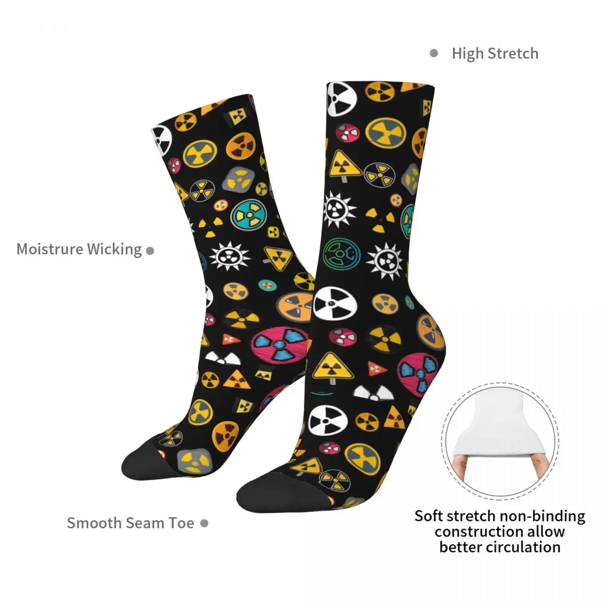 Radiation Warning Socks Symbols Korean Stockings Autumn Anti Slip Couple Socks Soft Breathable Printed Outdoor Sports Socks