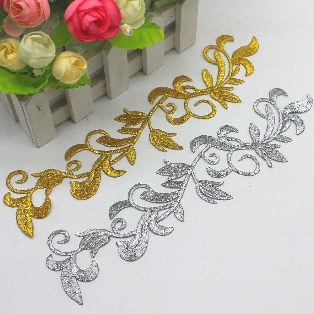 1 Piece Iron On Patches For Cosplay Diy Clothes Gold Embroidery Appliques Trims Garments Budges Accessories