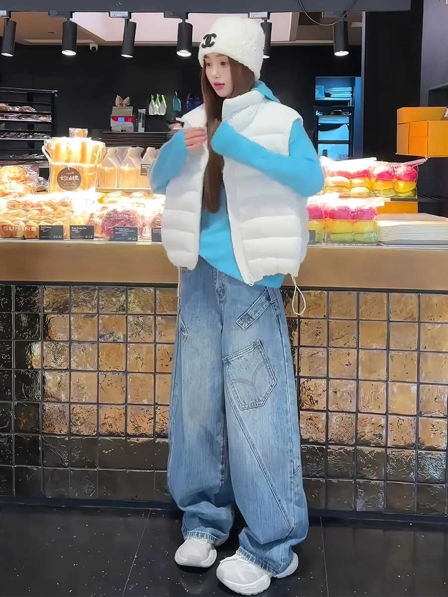 Lekka kamizelka puchowa ort 90 White Du dla kobiet, jesienno-zimowa, ciepła, uniwersalna, wyszczuplająca, z wysokim kołnierzem, odzież wierzchnia.