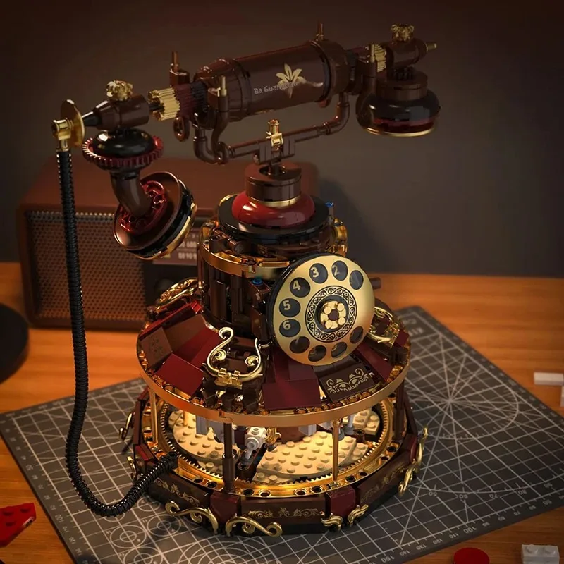 Technical MOC Retro Rotary Dial Telephone Rotating Carousel Building Blocks Vintage Classic Decoration Bricks MOC Toy Adult Gift