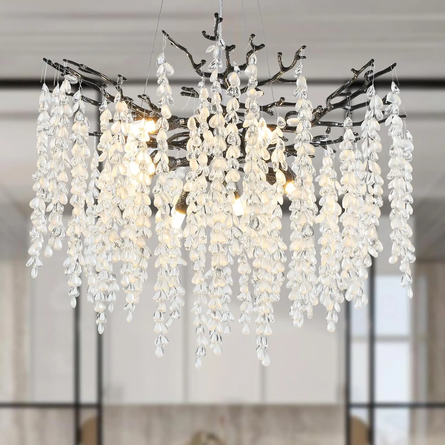 Black Luxury Tree Branch Chandelier For Living Room Led Lights Dining Room Nordic Lustre Grape Crystal Ceiling Chandelier