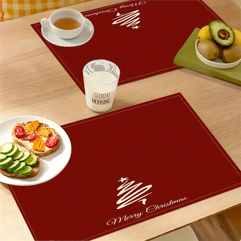 VIKAMA Rotes Weihnachtsbaum-Tischset, wasserdicht, ölbeständig, leicht zu reinigen, Tischset, Weihnachtsdekoration
