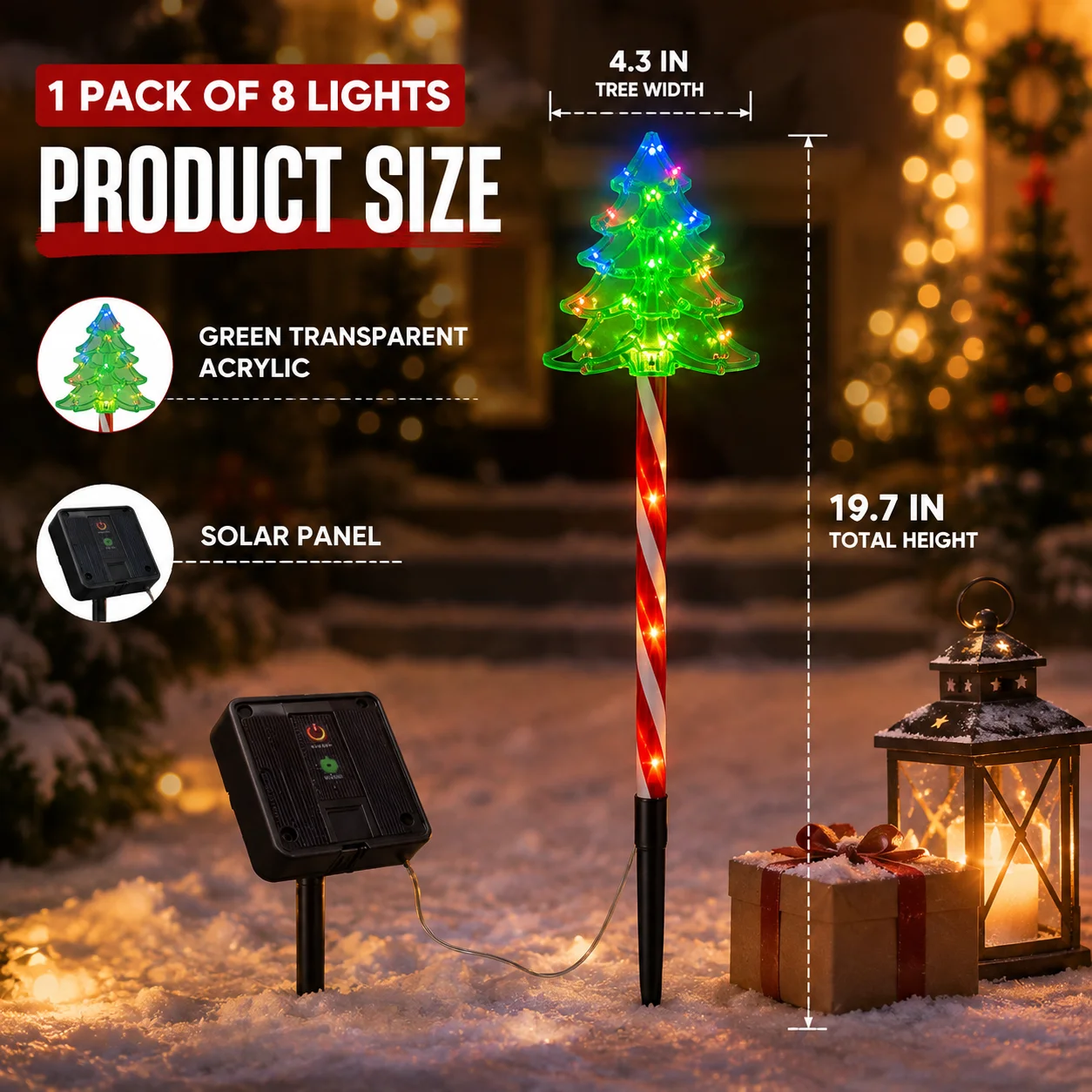 Solar Christmas Tree Pathway Lights, 8/12 Pack Warm White or Multicolor LED Stake Lights, 8 Lighting Modes, IP65 Waterproof Outdoor Christmas Yard Decorations for Garden Lawn Walkway Patio Driveway Holiday Party