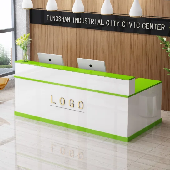 # L Modern Durable Wood Commercial Reception Desk Hotel Office Building Mall-Extendable Counter Custom Logo *