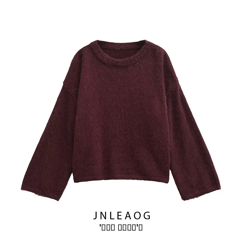 

JNLEAOG Women's Casual Faion Mixed Fiber Knitwear Autumn New Sle Loose Fit Long Sve round Ne Color Sweatirt
