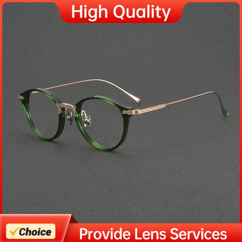 BJ Style Japanese Handmade Titanium Acetate Optical Spectacle Frame Retro Oval Design Eyeglasses Frames for Men Women LO-102