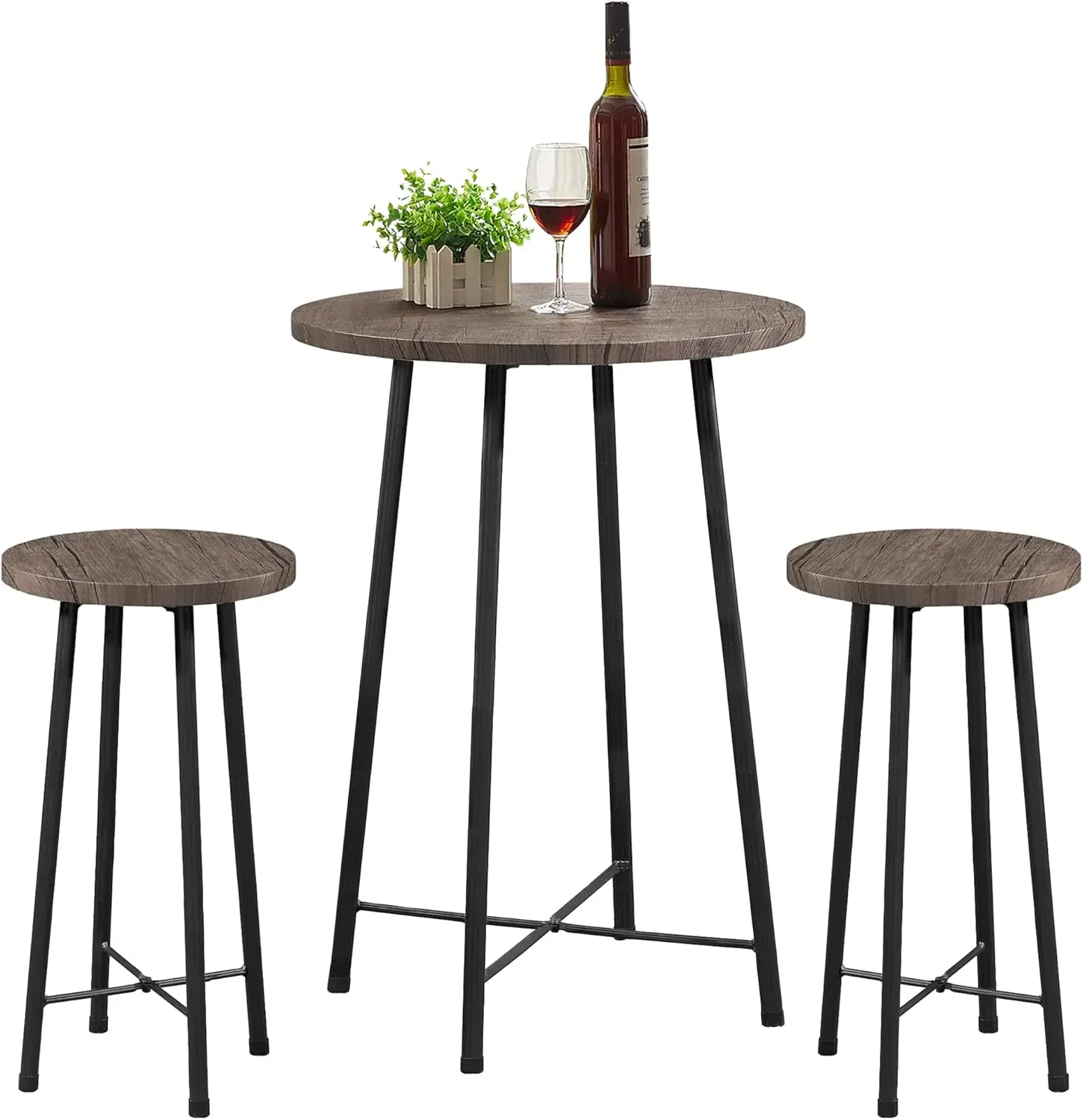 

3-Piece Table Sets, Round Bistro Pub Furniture and Chairs Set of 2, Counter Height Wood top,Small Spaces Saving Coffee