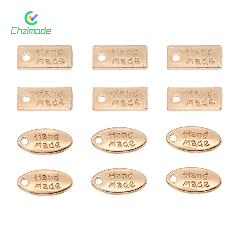 50PCS Metal Letter Labels Gold Handmade Tags For Garment Bags Rectangular Oval DIY Sewing Tags Clothes Decoration Accessories