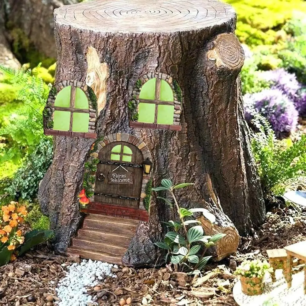 Luminous Elf Garden Sculpture Decor Resin Elf Door Decor Miniature Fairy Gnome Door Yard Art Ornaments Garden Accessories