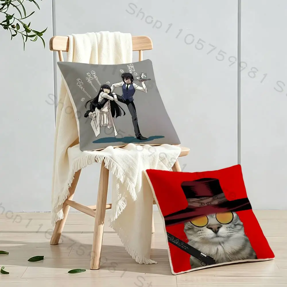 Anime Alucard Victoria Hellsing Gothic Print Throw Pillow Cover Square Cushion Case for Living Room Bedroom Decor