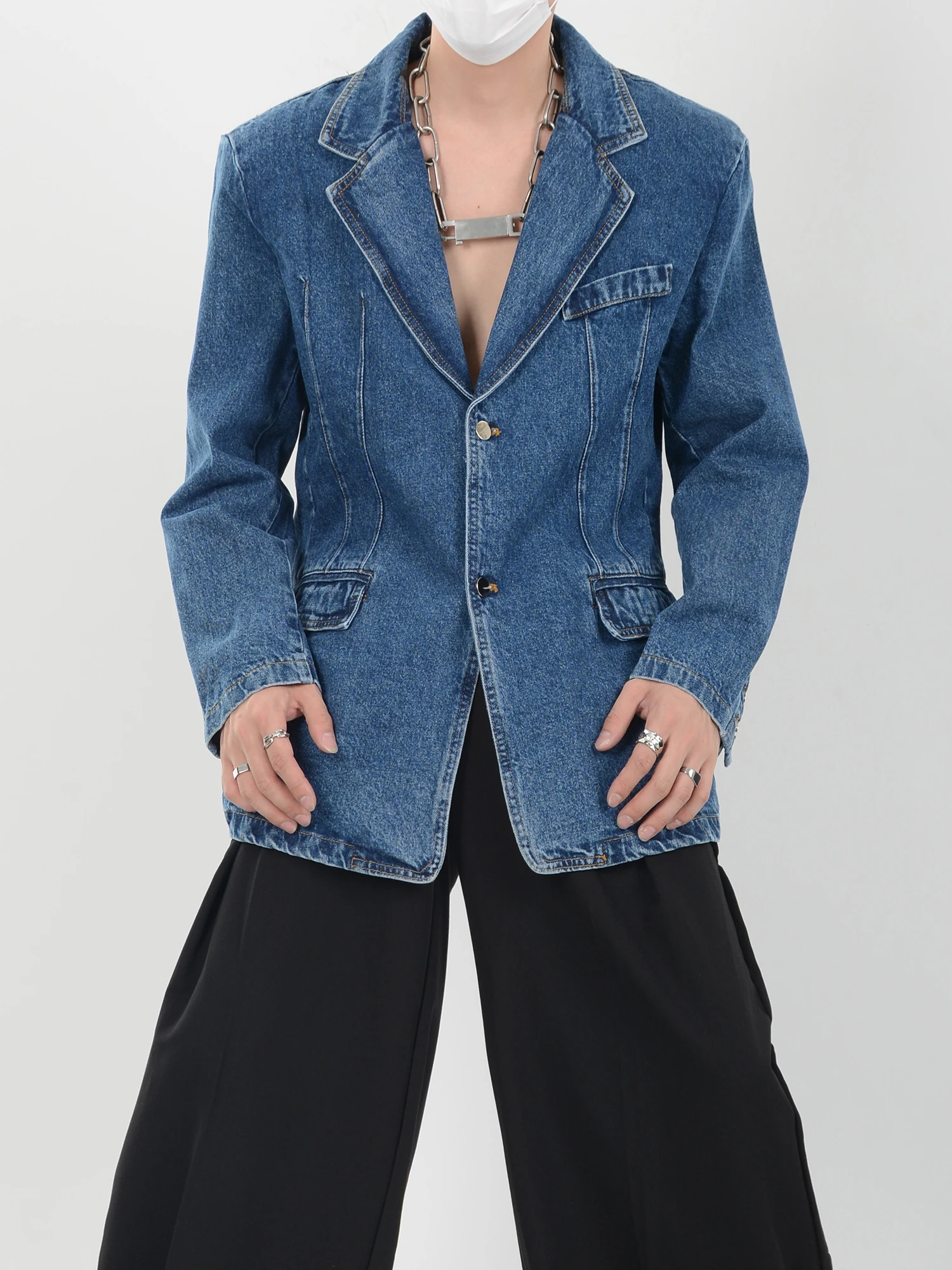 

Dark Avant-Garde Style Clothes Make Old Washed Denim Suit Jackets men's Vintage Loose Jackets