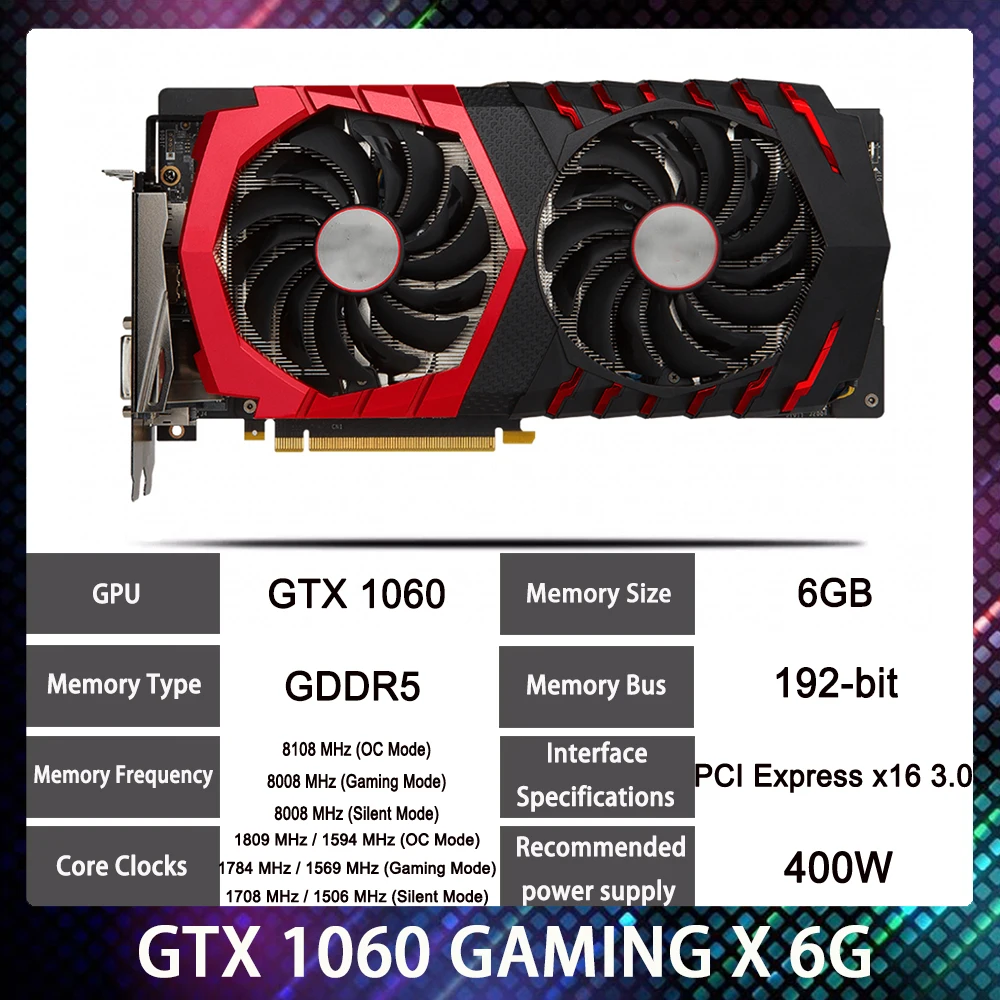 Msi Gtx 1060 Gaming x Placa Gráfica 6gb Placa de Vídeo pc Placa Gráfica Discreta Funciona Perfeitamente Alta Qualidade